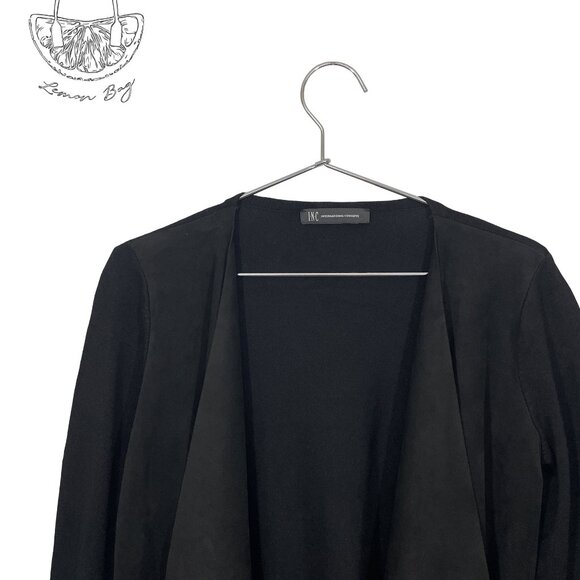INC International Concepts / Draped Fringe Suede Cardigan / Size S / Color Black - Picture 6 of 6